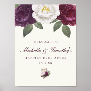 Chic Dark Paars Wedding Sign Poster