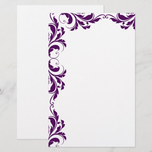 Chic Dark Paarse Damask Plain Stationery Briefpapier (Voorkant / Achterkant)