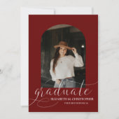 Chic Dark Red Arch 5 Photo Collage Afstuderen Aankondiging (Voorkant)