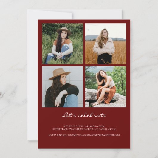 Chic Dark Red Arch 5 Photo Collage Afstuderen Aankondiging (Achterkant)