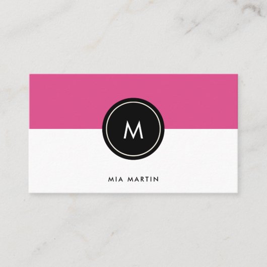 Chic Dark Roze en Zwart | Monogram Visitekaartje (Voorkant)