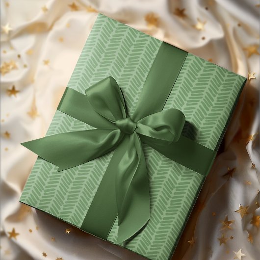 Chic Dark Sage Licht Bos Groen Gestreept Zigzag Cadeaupapier