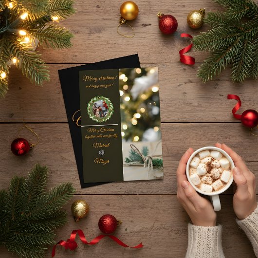 Chic Dark Snowflake Christmas Photo Card Kaart