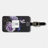 Chic Dark Violet Floral Bouquet Monogram Bagagelabel (Voorkant horizontaal)