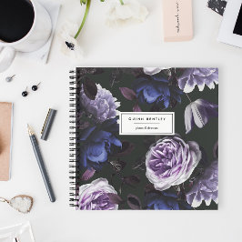 Chic Dark Violet Floral | Gepersonaliseerd Notitieboek