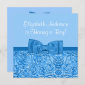 Chic Dazzling Blue Floral met Bow Boy Baby shower Kaart (Voorkant / Achterkant)