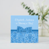 Chic Dazzling Blue Floral met Bow Boy Baby shower Kaart (Staand voorkant)