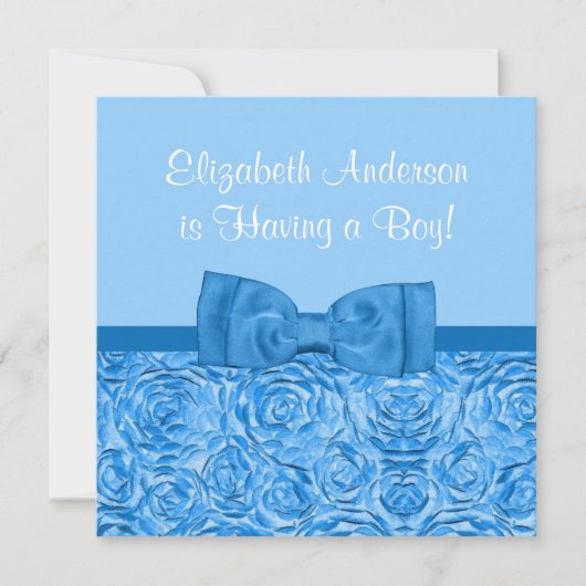 Chic Dazzling Blue Floral met Bow Boy Baby shower Kaart (Voorkant)