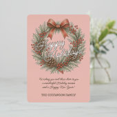 Chic December Holly Wreath With Red Bow On Silver Folie Feestdagenkaart (Staand Voorkant)