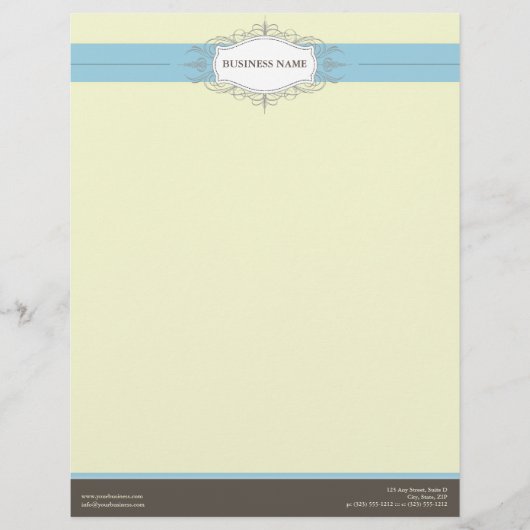 Chic Deco Baby Blue Gepersonaliseerd Letterhead Briefhoofd Sjabloon (Voorkant)