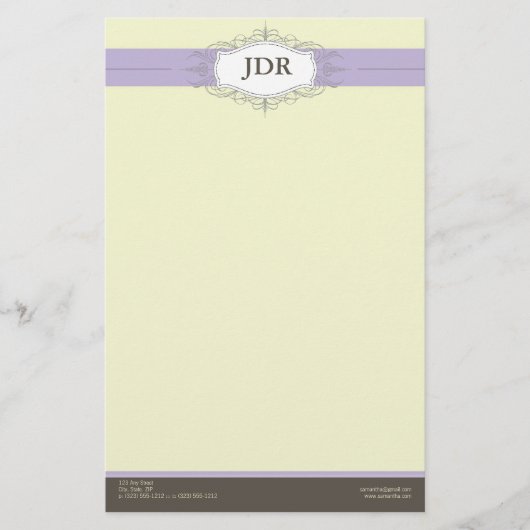 Chic Deco Lila Gepersonaliseerd briefpapier (Voorkant)