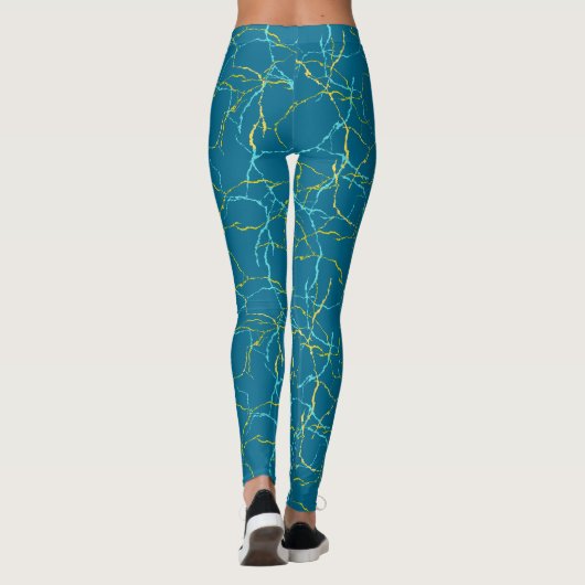 Chic Deep Blue en Blue Yellow Fracture Pattern Leggings (Achterkant)