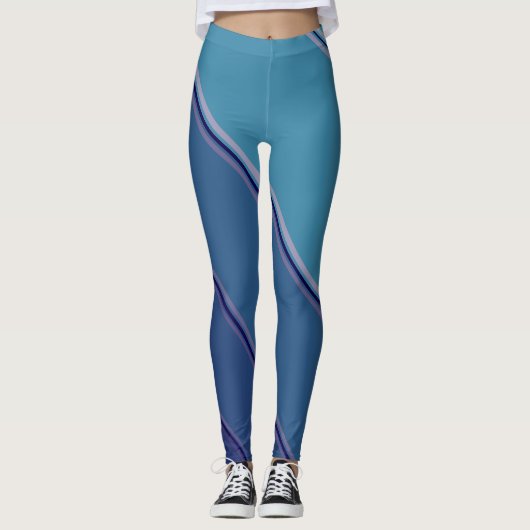 Chic Deep Blue onder Eggshell Blue Banded Print Leggings (Voorkant)
