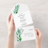 Chic Deep Ocean Blue Green Waterverf All In One Uitnodiging (Afscheurbaar)