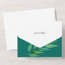 Chic Deep Ocean Blue Green Waterverf All In One Uitnodiging