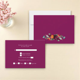 Chic deep pink Botanical Wedding Response Card RSVP Kaartje