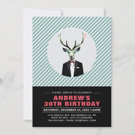 Chic Deer, 30th Birthday Party Invitation Kaart (Voorkant)