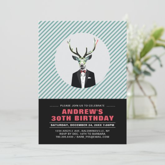 Chic Deer, 30th Birthday Party Invitation Kaart (Staand voorkant)