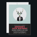 Chic Deer, 30th Birthday Party Invitation Kaart<br><div class="desc">Viel de speciale dag met deze uitnodiging van de kerkherenpartij! Dit ontwerp is voorzien van een unieke hertenafbeelding met een blauwgroen en rood kleurenschema.</div>
