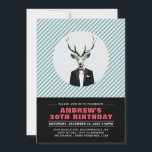 Chic Deer, 30th Birthday Party Invitation Kaart<br><div class="desc">Viel de speciale dag met deze uitnodiging van de kerkherenpartij! Dit ontwerp is voorzien van een unieke hertenafbeelding met een blauwgroen en rood kleurenschema.</div>