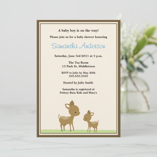 Chic Deer Baby shower Invitation - Boy Kaart (Staand voorkant)