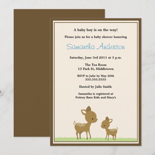 Chic Deer Baby shower Invitation - Boy Kaart (Voorkant / Achterkant)