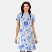 Chic Delft Blue White Chinoiserie Flower Monogram Schort (Gedragen)