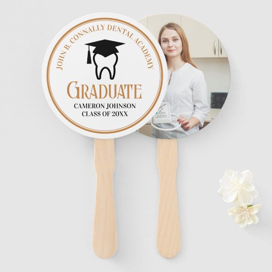 Chic Dental School Custom Tandarts Afstudeerfeest Handwaaier (Voorkant en achterkant)