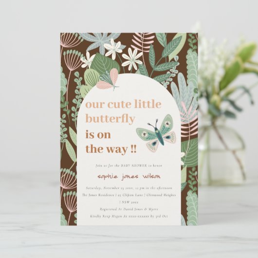 Chic Desert Arch Butterfly Garden Baby shower Kaart (Staand voorkant)