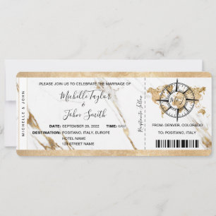 Chic Destination Wedding Boarding Pass Ticket Gold Kaart