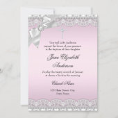 Chic diamanten kant roze doop uitnodiging (Voorkant)