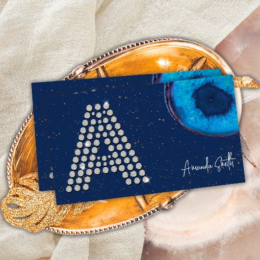 Chic Diamond Blue Agaat Initiaal A Letter Monogram Visitekaartje