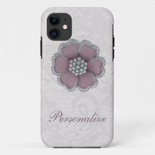 Chic Diamond Flower on White Paisley Lace Case-Mate iPhone Case