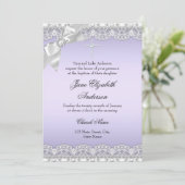 Chic Diamond Lace Paars Baptism Invite Kaart (Staand voorkant)