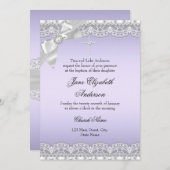 Chic Diamond Lace Paars Baptism Invite Kaart (Voorkant / Achterkant)