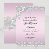 Chic Diamond Lace Pink Baptism Invite Kaart (Voorkant / Achterkant)