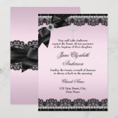  Chic Diamond Lace Pink Baptism Invite Kaart (Voorkant / Achterkant)