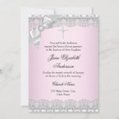 Chic Diamond Lace Pink Baptism Invite Kaart (Voorkant)