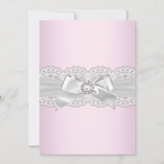 Chic Diamond Lace Pink Baptism Invite Kaart (Achterkant)