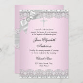 Chic Diamond Lace Pink Baptism Invite Kaart (Voorkant / Achterkant)