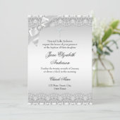 Chic Diamond Lace Silver Baptism girl/jongen Kaart (Staand voorkant)