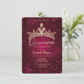 Chic Diamonds Crown Burgundy Quinceañera Kaart (Staand voorkant)