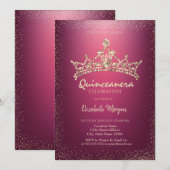 Chic Diamonds Crown Red Quinceañera Kaart (Voorkant / Achterkant)