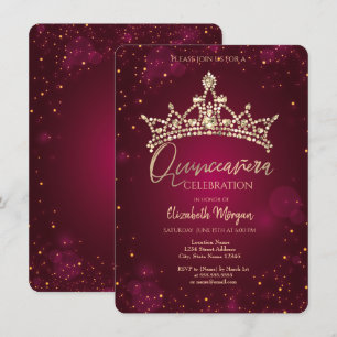Chic Diamonds Kroon Burgundy Quinceañera  Kaart