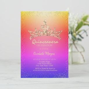 Chic Diamonds Kroon Ombre Quinceañera Kaart