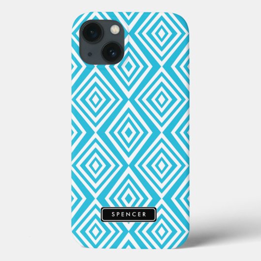 Chic Diamonds Pattern | Turquoise gepersonaliseerd Case-Mate iPhone Case (Achterkant)