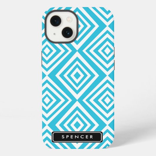 Chic Diamonds Pattern | Turquoise gepersonaliseerd iPhone Hoesje (Achterkant)