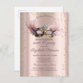 Chic Diamonds Rose Gold Masquerade Sweet 16 Uitnodiging Briefkaart (Voorkant / Achterkant)