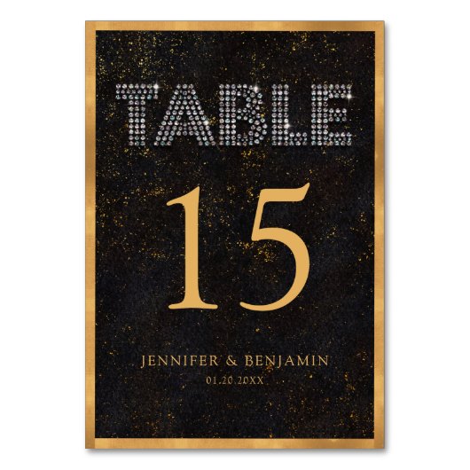 Chic Diamonds Zwart en Goud Gespikkelde Huwelijk Kaart (Voorkant)