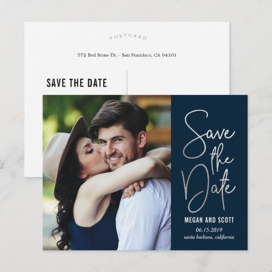 Chic die EDITABLE KLEUR schrijft sparen het Briefk Aankondigingskaart (Voorkant / Achterkant)